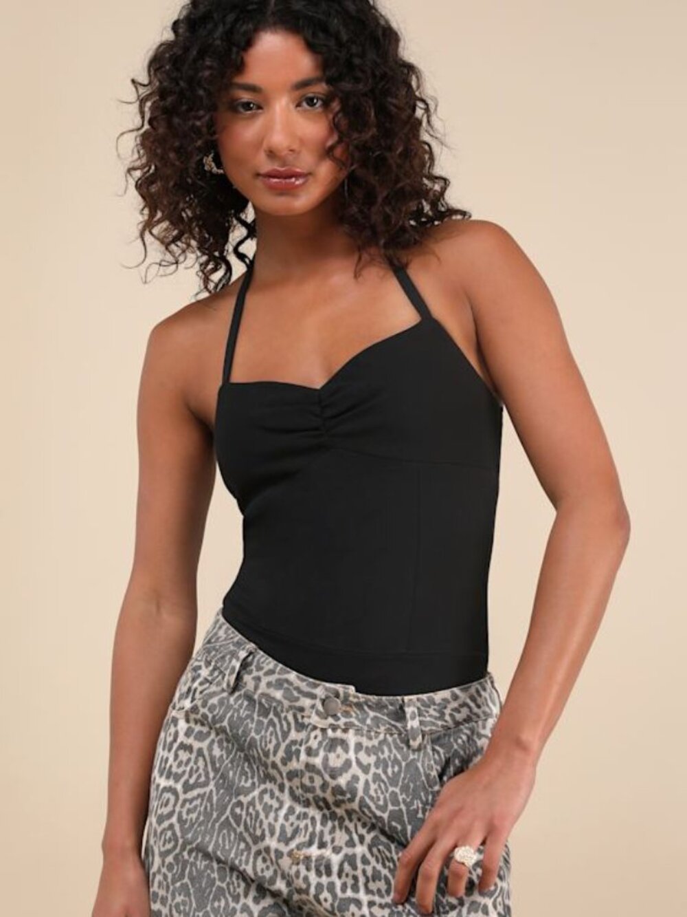 Lulus Amberlyn Black Halter Neck Bodysuit - Size S